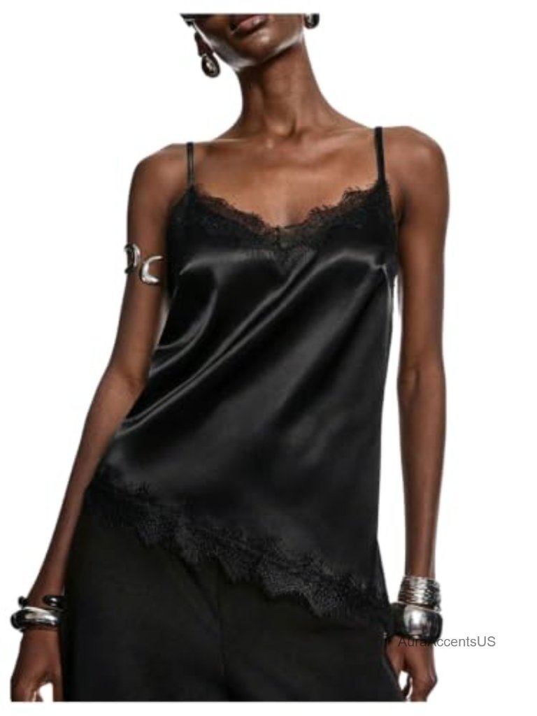 Satin Lace Asymmetrical Cowl Neck Sleeveless Camisole Top Y2k Going Out